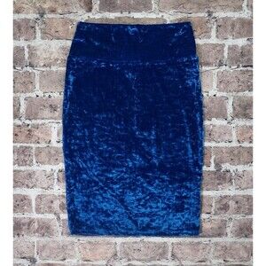 LuLaRoe Elegant Cassie Skirt Womens S Blue Velvet Pencil Holiday Mod Whimsigoth